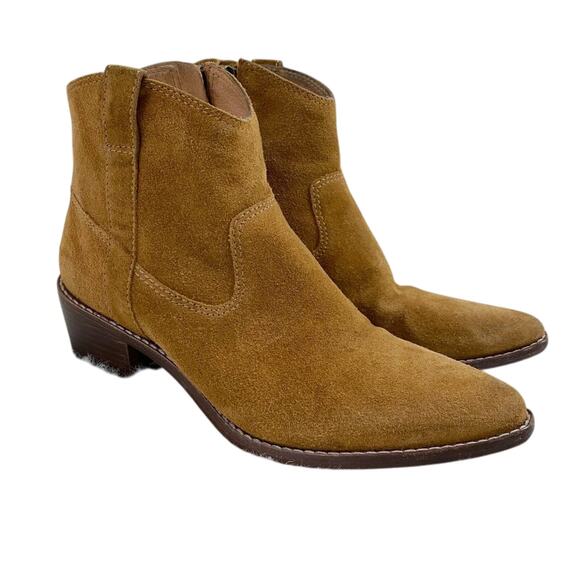 Madewell Shoes - Madewell Tan Suede Western Style Ankle Boots Side Zip Made in Brazil Women's 7